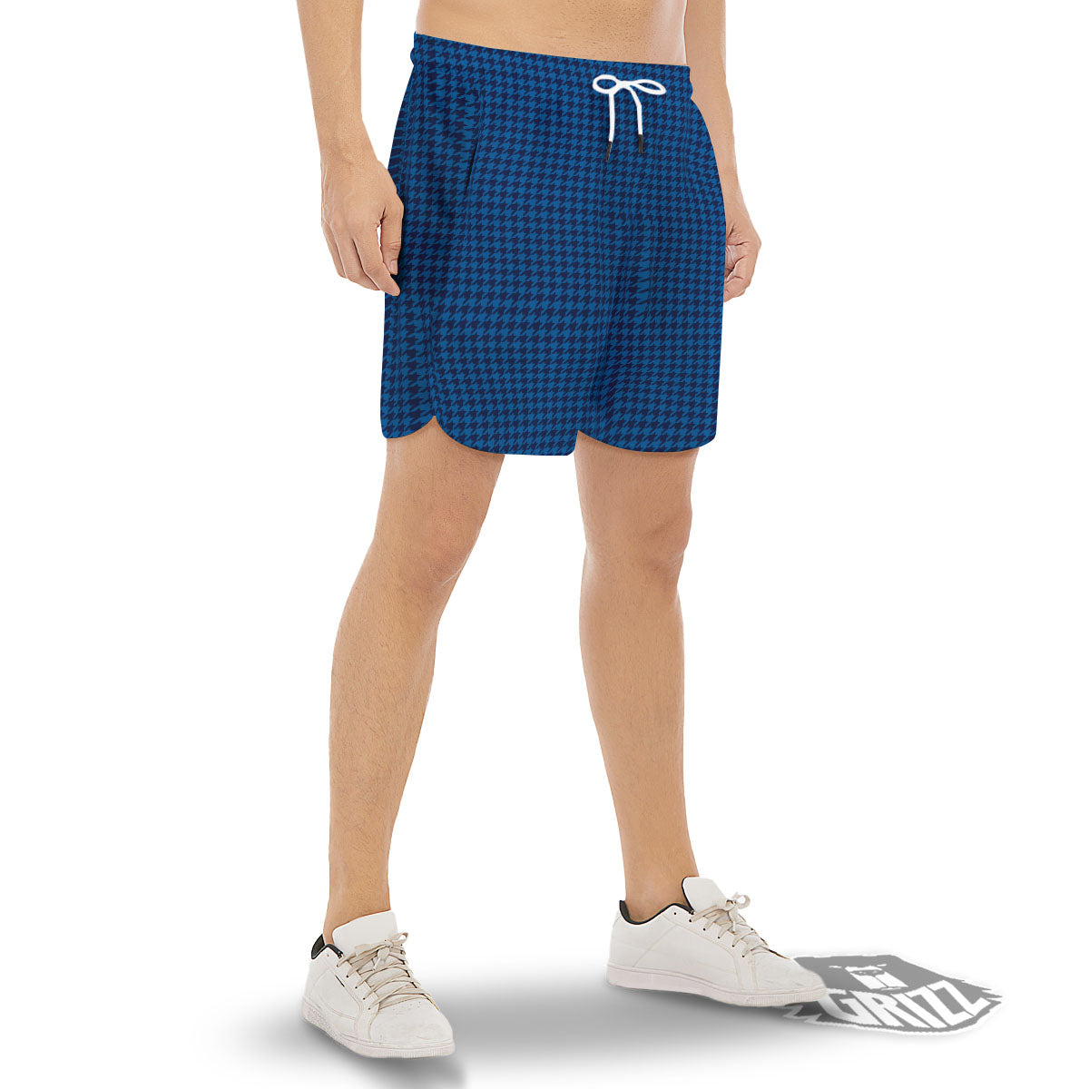 Houndstooth Deep Blue Print Pattern Men's Gym Shorts-grizzshop
