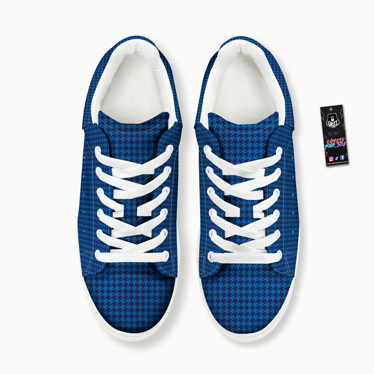 Houndstooth Deep Blue Print Pattern Platform Shoes-grizzshop