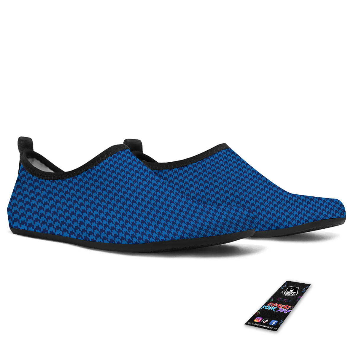 Houndstooth Deep Blue Print Pattern Water Shoes-grizzshop