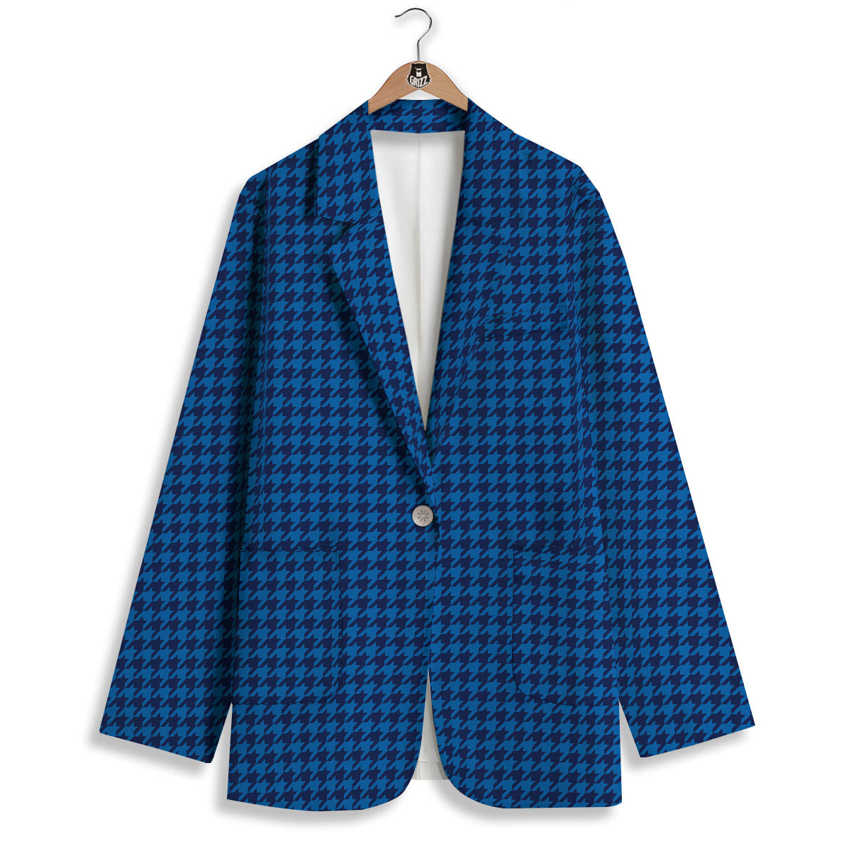 Houndstooth Deep Blue Print Pattern Women's Blazer-grizzshop