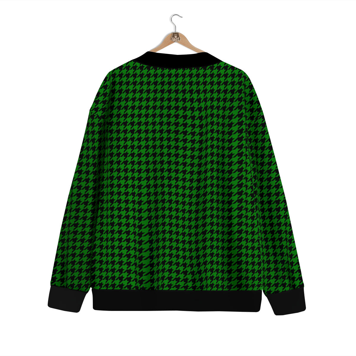 Houndstooth Deep Green Print Pattern Cardigan-grizzshop