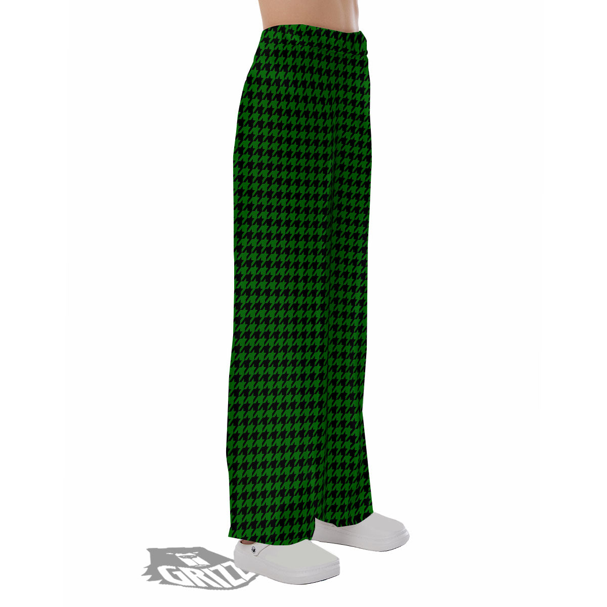 Houndstooth Deep Green Print Pattern Pajama Pants-grizzshop