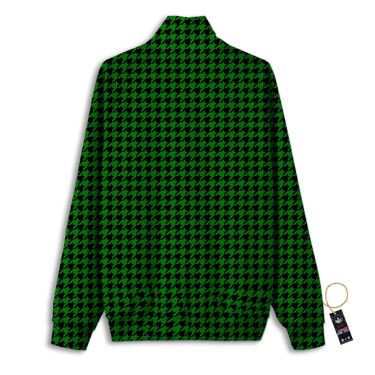 Houndstooth Deep Green Print Pattern Track Jacket-grizzshop