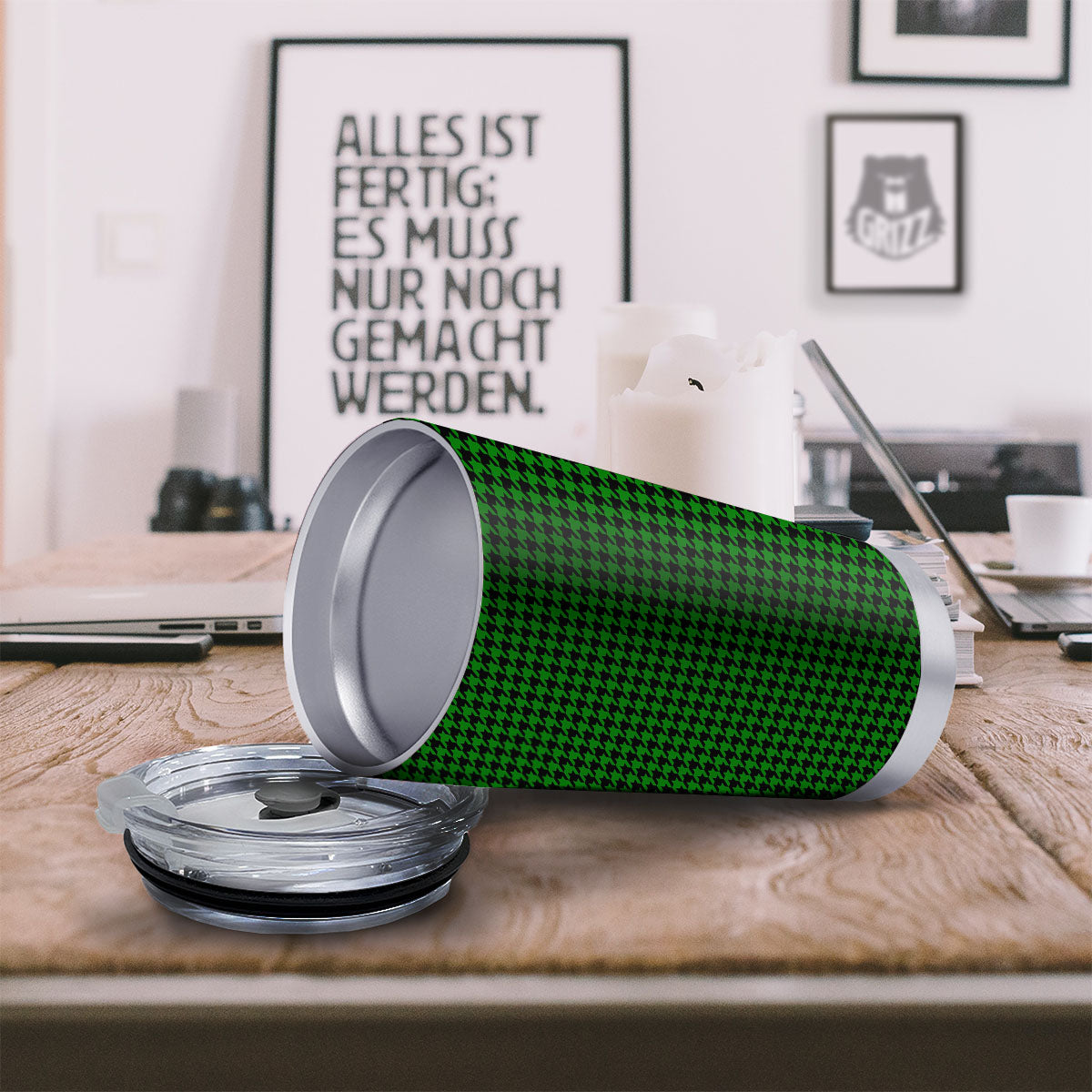Houndstooth Deep Green Print Pattern Tumbler-grizzshop