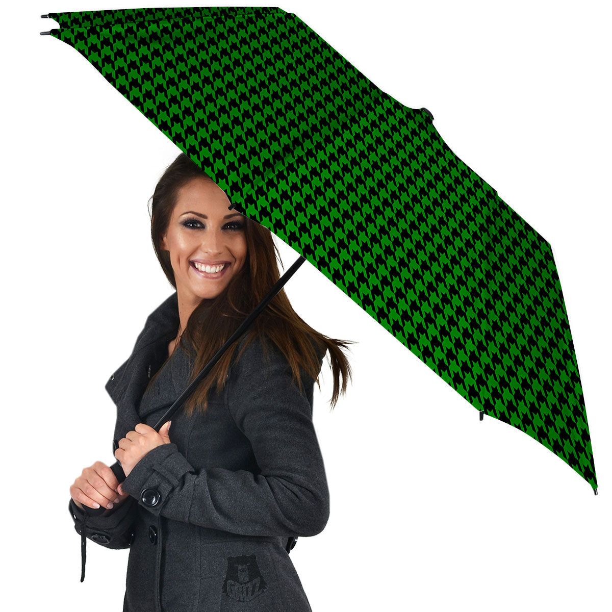 Houndstooth Deep Green Print Pattern Umbrella-grizzshop