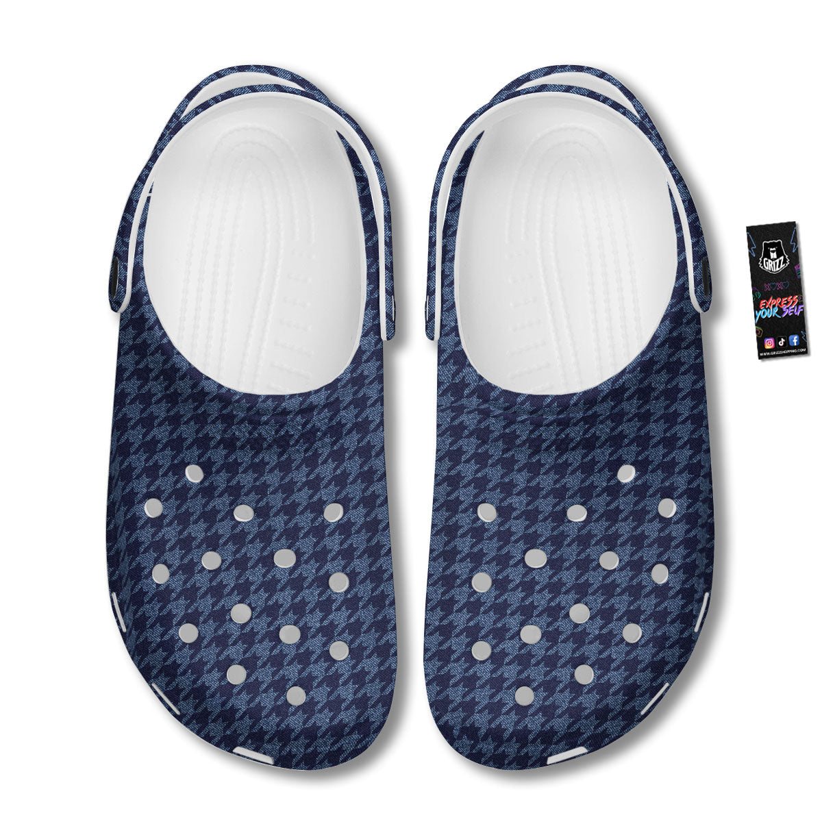 Houndstooth Denim Print Pattern Clog-grizzshop