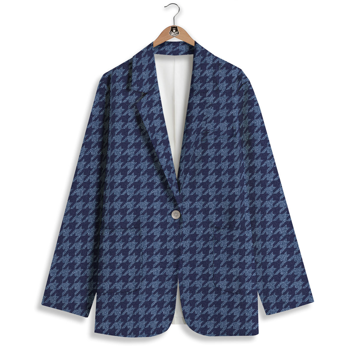 Houndstooth Denim Print Pattern Women's Blazer-grizzshop
