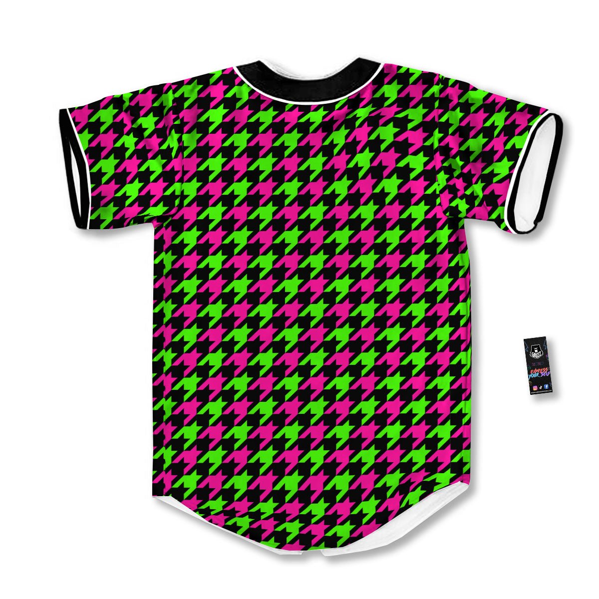Houndstooth Green And Pink Print Pattern Baseball Jersey-grizzshop