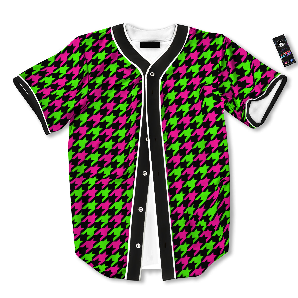 Houndstooth Green And Pink Print Pattern Baseball Jersey-grizzshop
