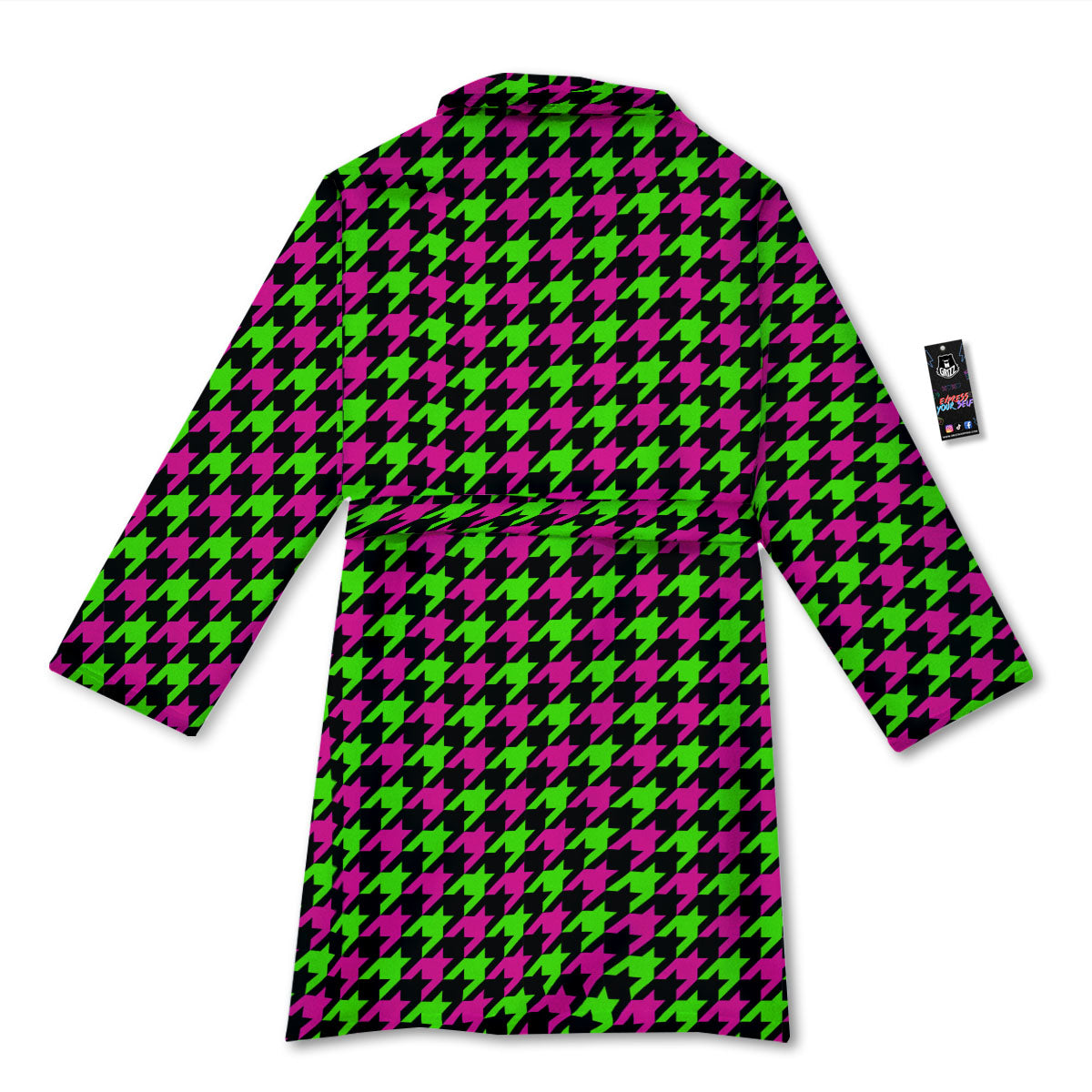 Houndstooth Green And Pink Print Pattern Bathrobe-grizzshop