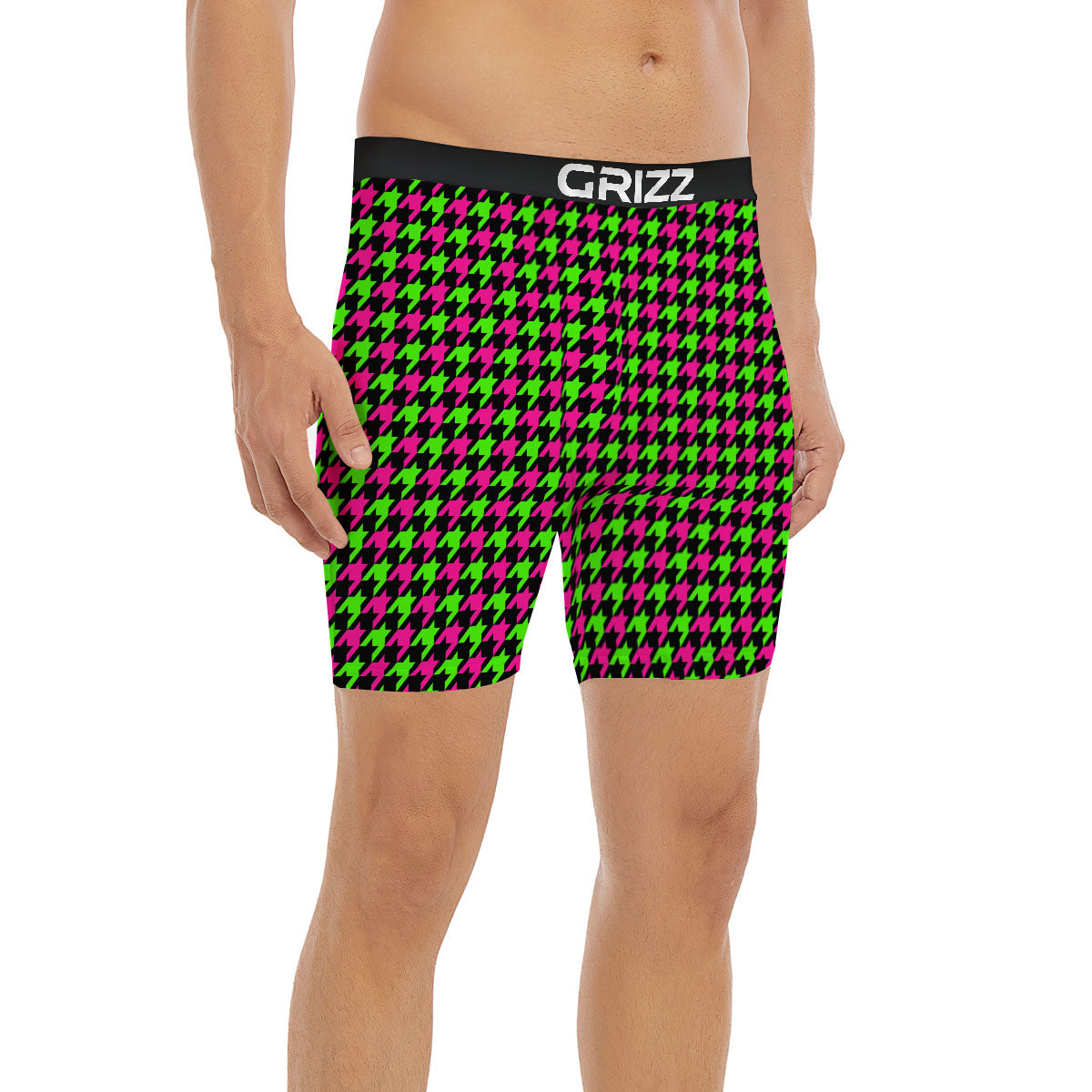 Houndstooth Green And Pink Print Pattern Boxer Briefs-grizzshop