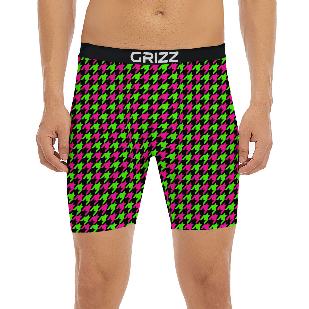 Houndstooth Green And Pink Print Pattern Boxer Briefs-grizzshop