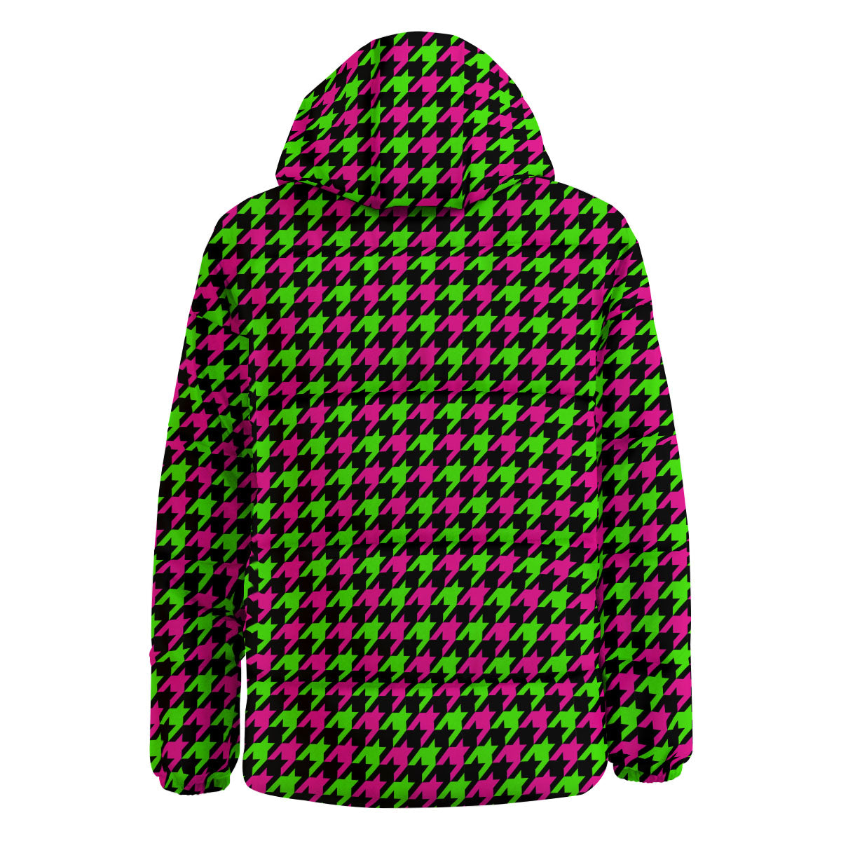 Houndstooth Green And Pink Print Pattern Down Jacket-grizzshop