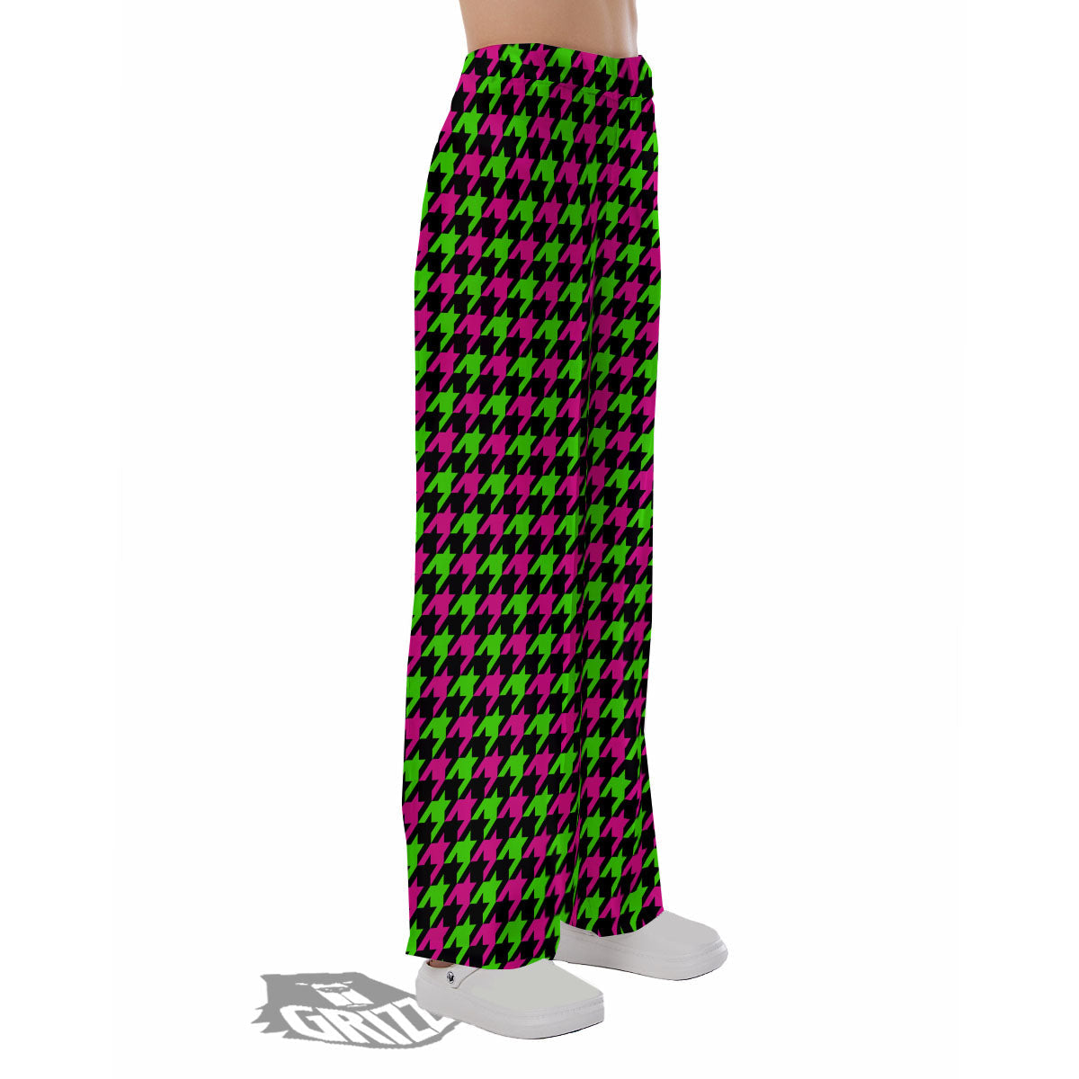 Houndstooth Green And Pink Print Pattern Pajama Pants-grizzshop
