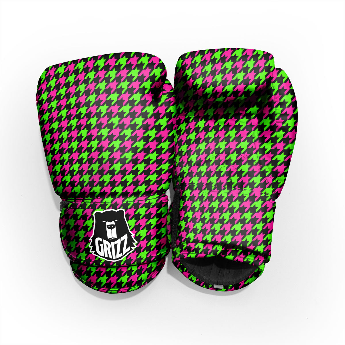 Houndstooth Green And Pink Print Pattern Pro Boxing Glove
