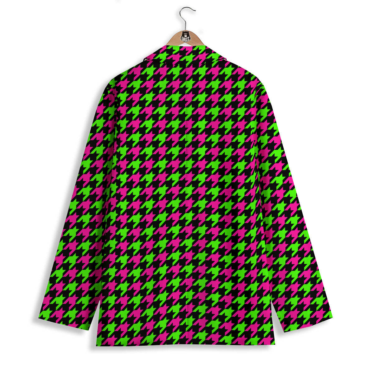 Houndstooth Green And Pink Print Pattern Women's Blazer-grizzshop