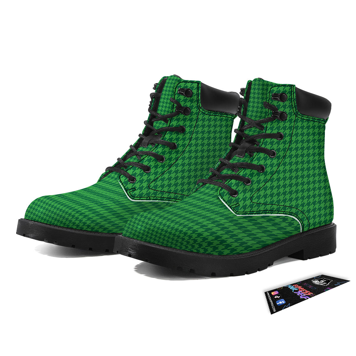 Houndstooth Green Print Pattern Boots-grizzshop