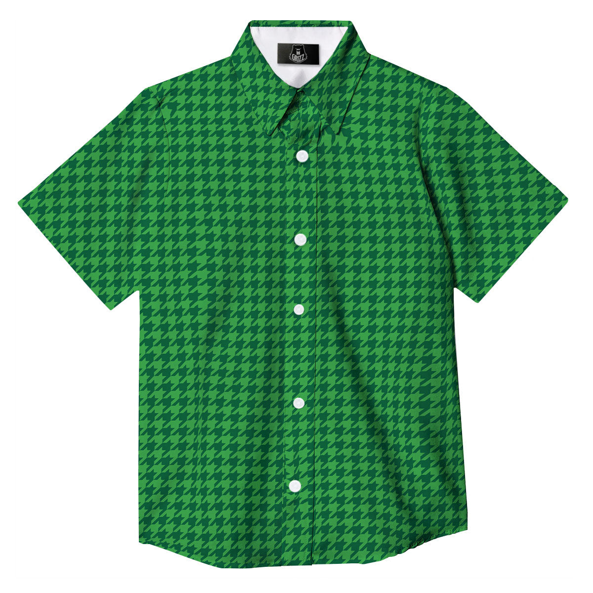 Houndstooth Green Print Pattern Button Up Shirt-grizzshop