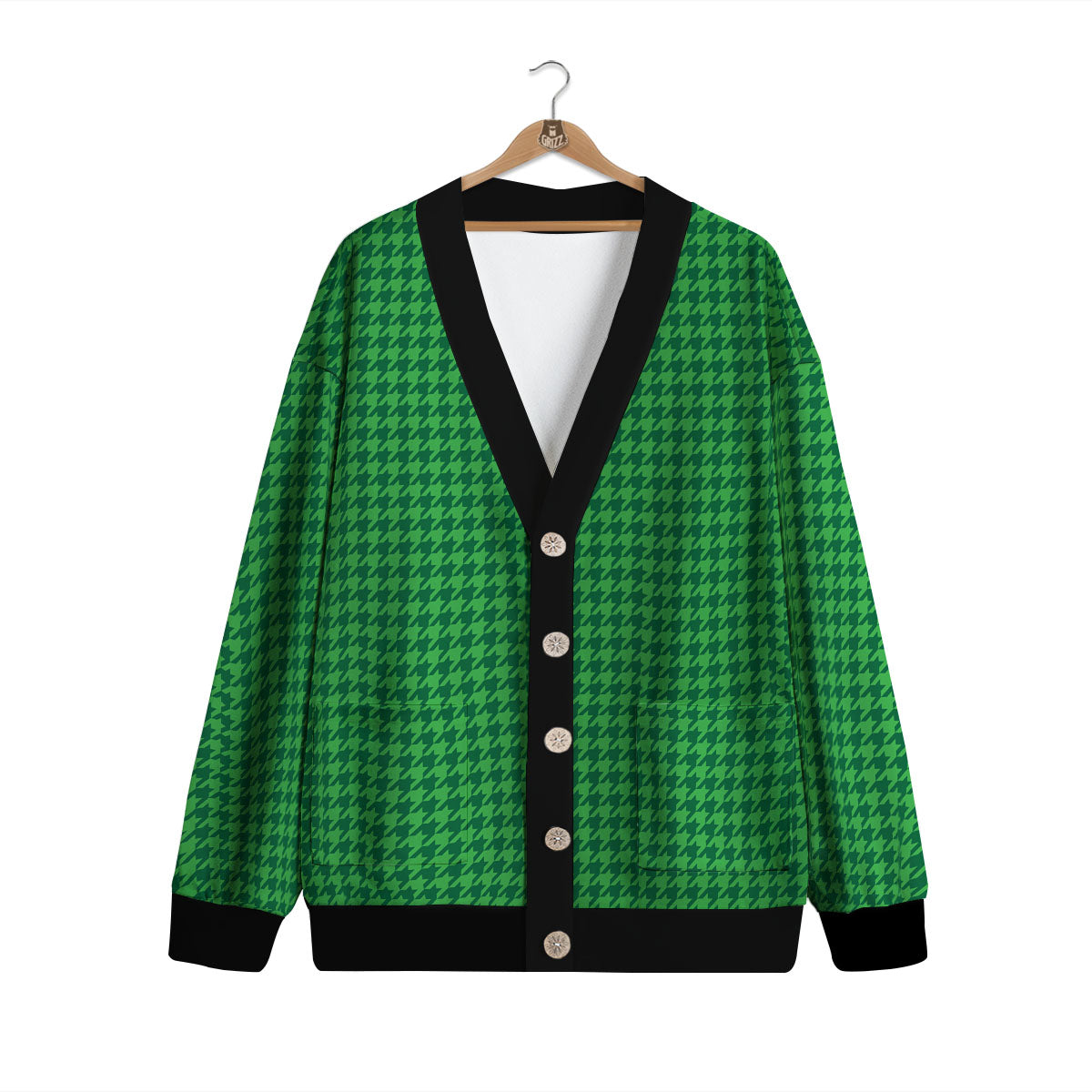 Houndstooth Green Print Pattern Cardigan-grizzshop