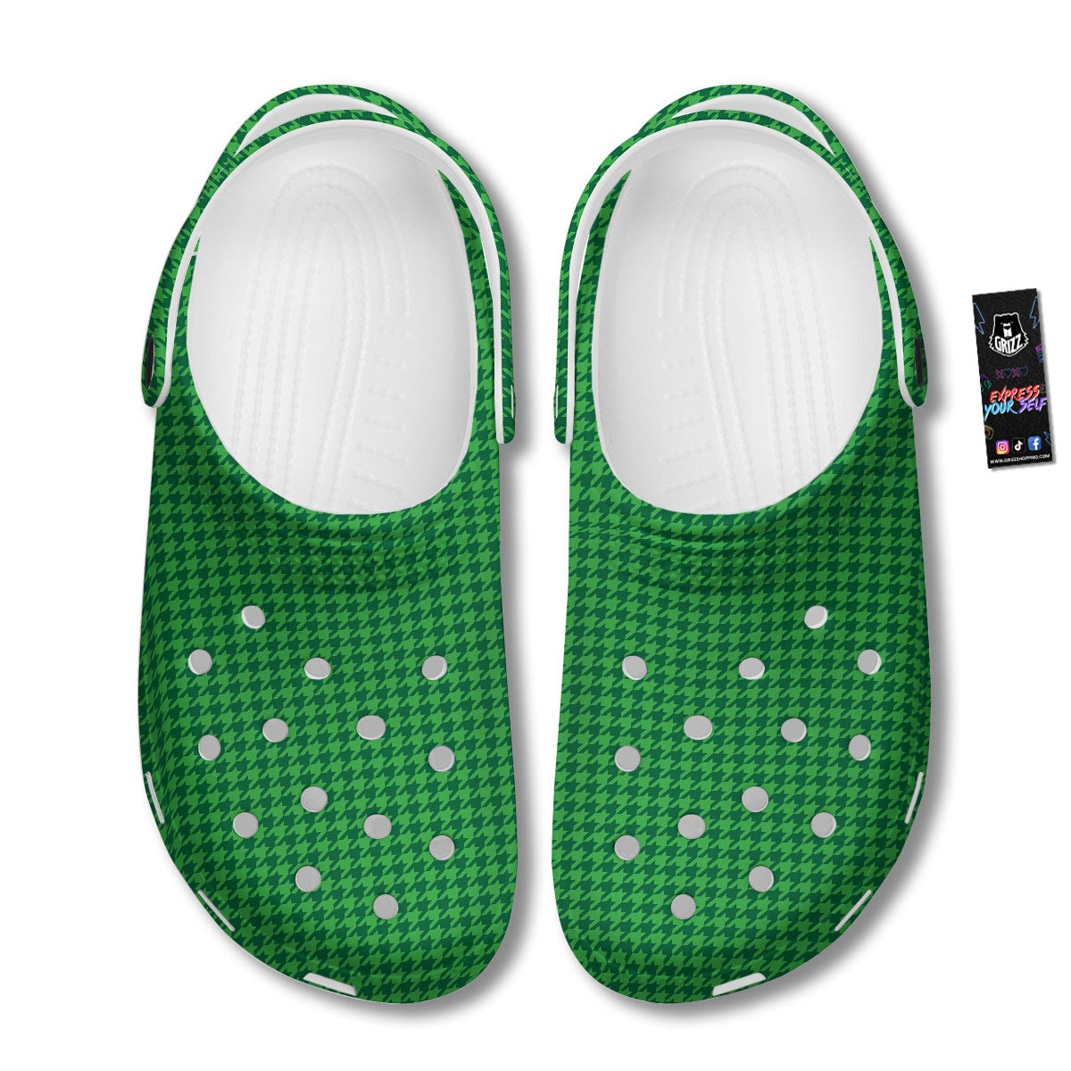 Houndstooth Green Print Pattern Clog-grizzshop