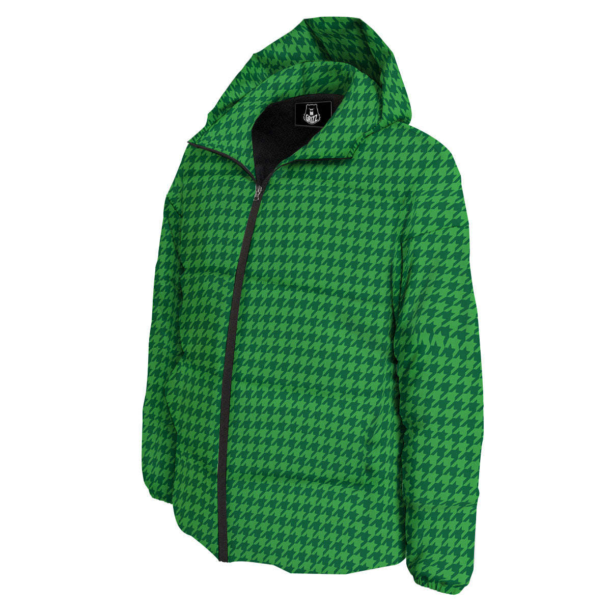 Houndstooth Green Print Pattern Down Jacket-grizzshop
