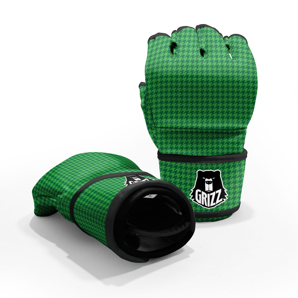 Houndstooth Green Print Pattern MMA Gloves-grizzshop