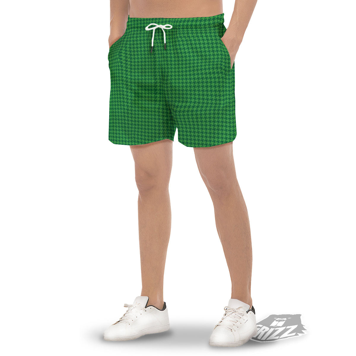 Houndstooth Green Print Pattern Men's Gym Shorts-grizzshop