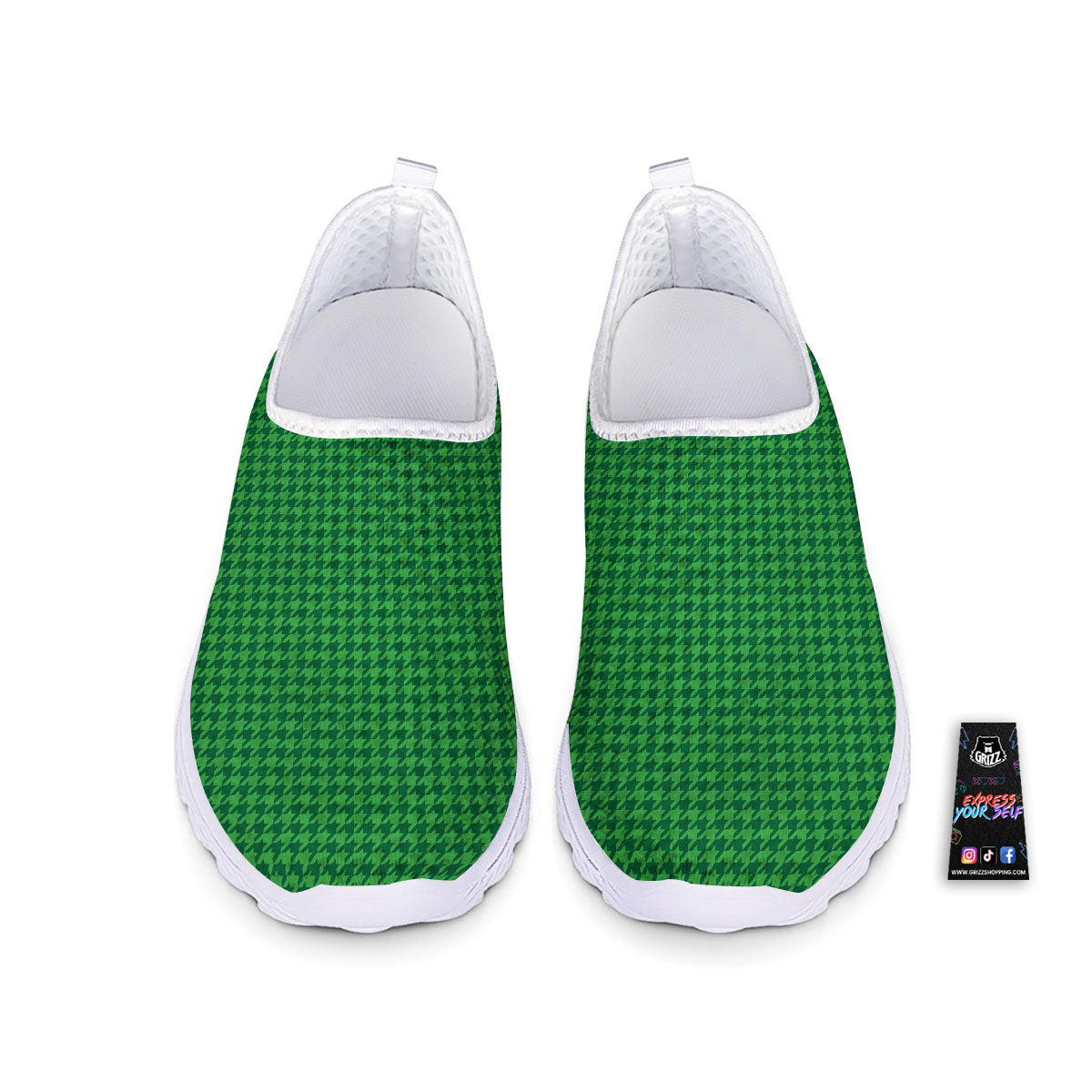 Houndstooth Green Print Pattern Nurse Shoes-grizzshop