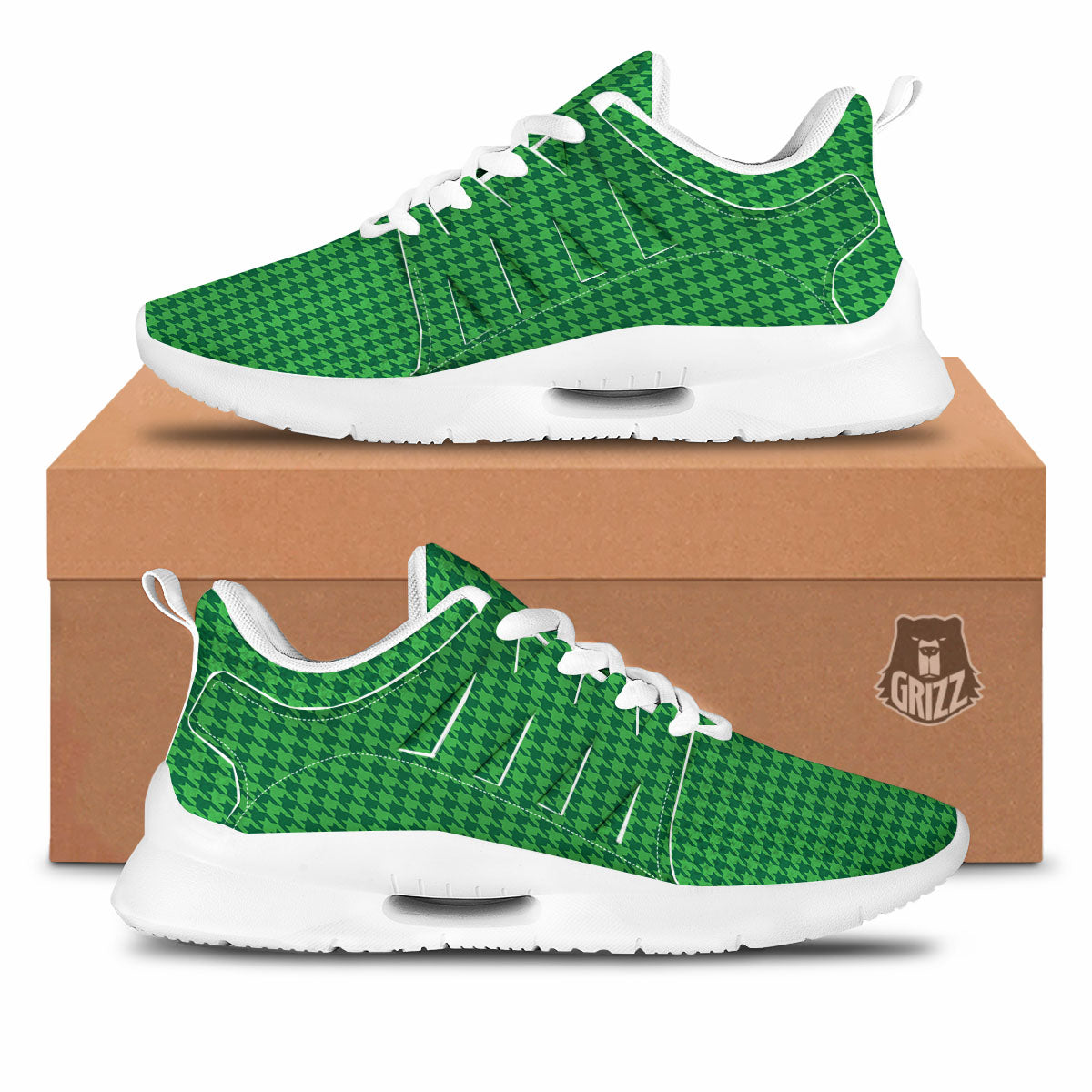 Houndstooth Green Print Pattern Tennis Shoes-grizzshop