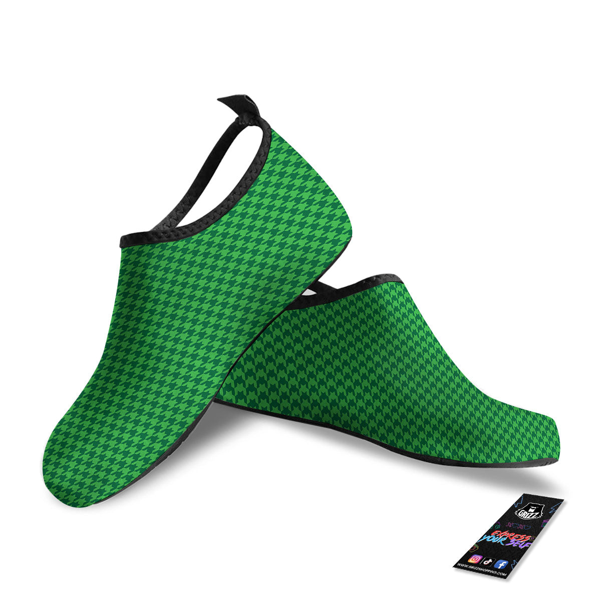 Houndstooth Green Print Pattern Water Shoes-grizzshop