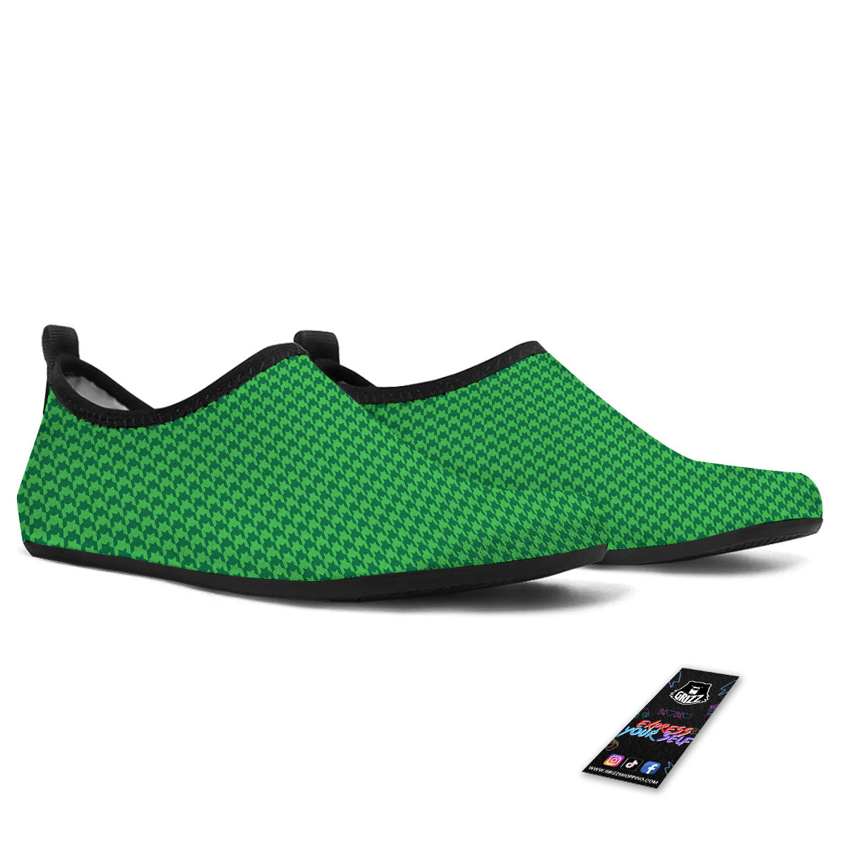 Houndstooth Green Print Pattern Water Shoes-grizzshop