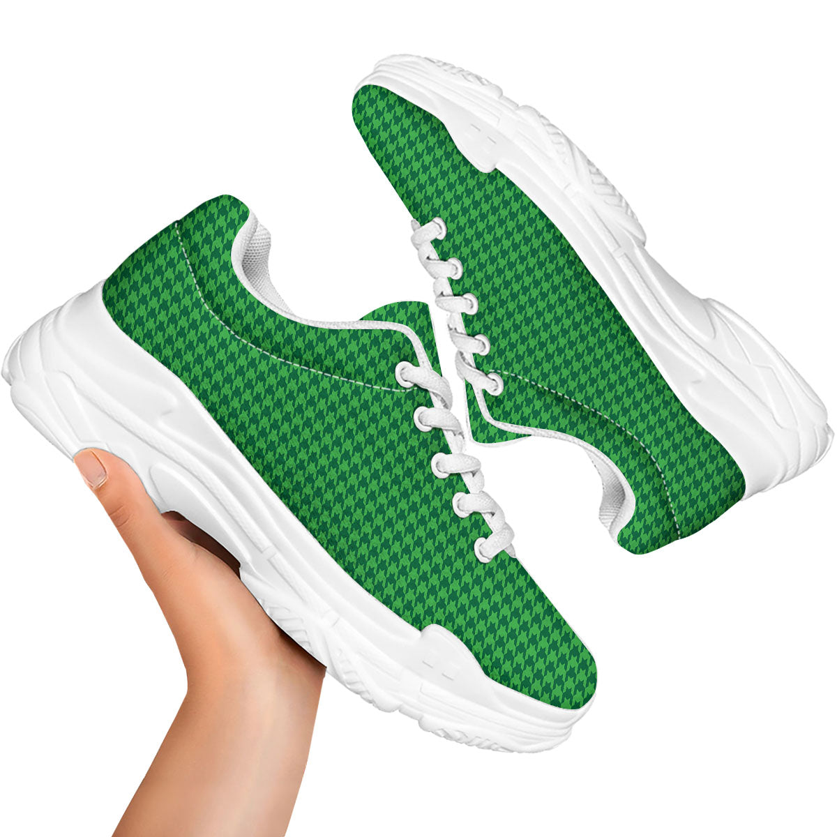 Houndstooth Green Print Pattern White Chunky Shoes-grizzshop