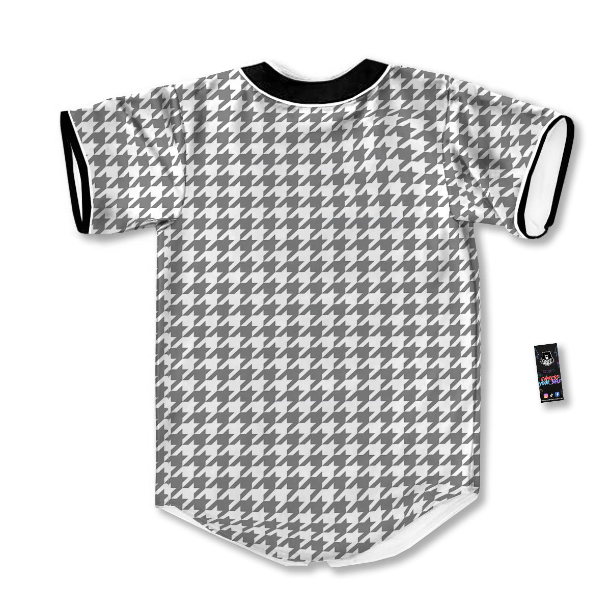 Houndstooth Grey Print Pattern Baseball Jersey-grizzshop