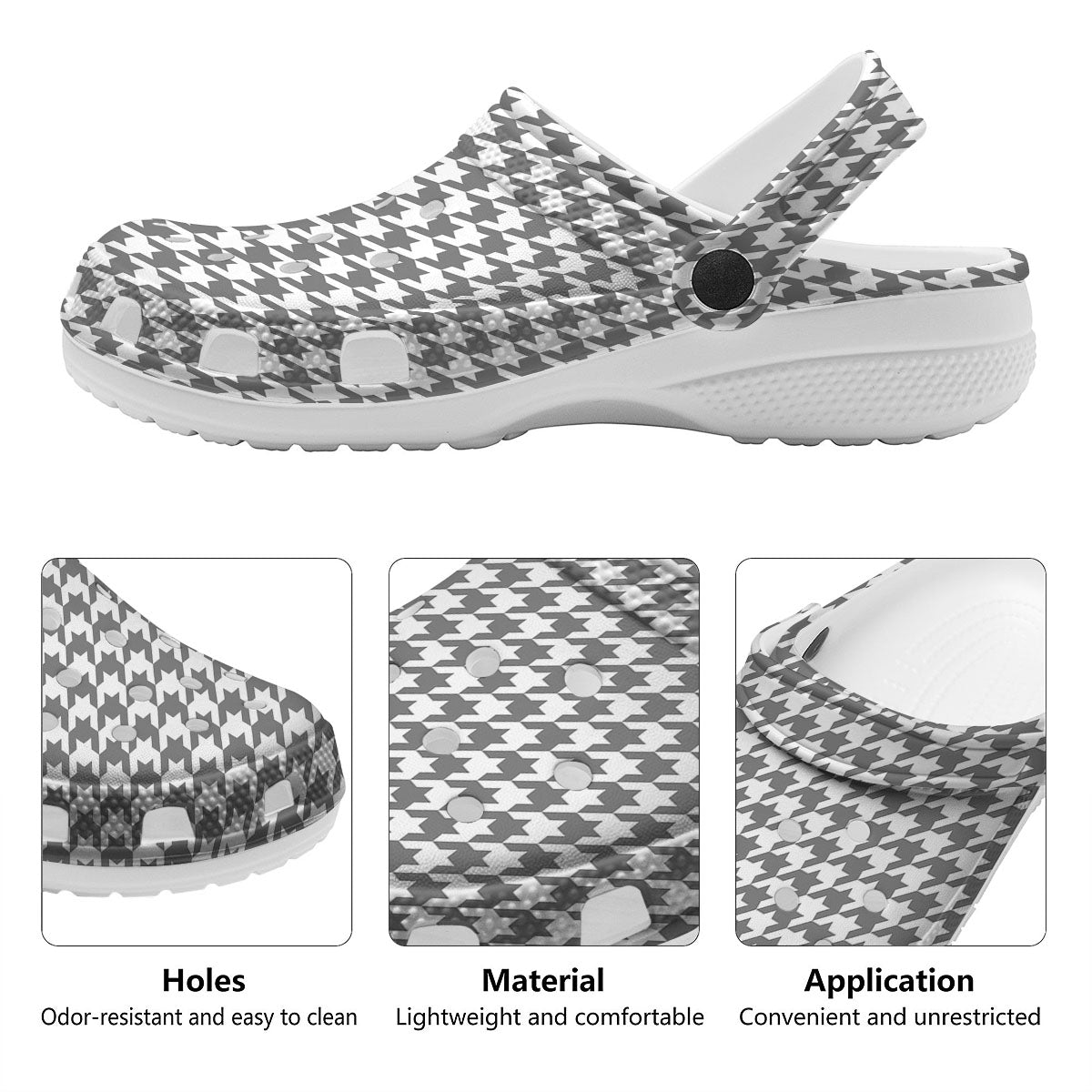 Houndstooth Grey Print Pattern Clog-grizzshop