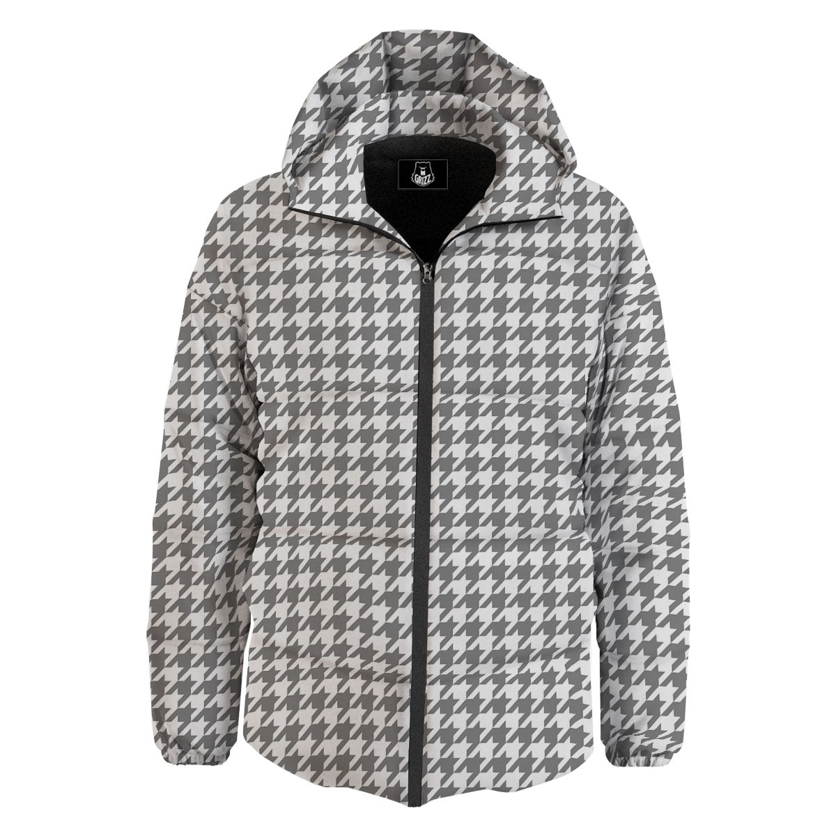Houndstooth Grey Print Pattern Down Jacket-grizzshop