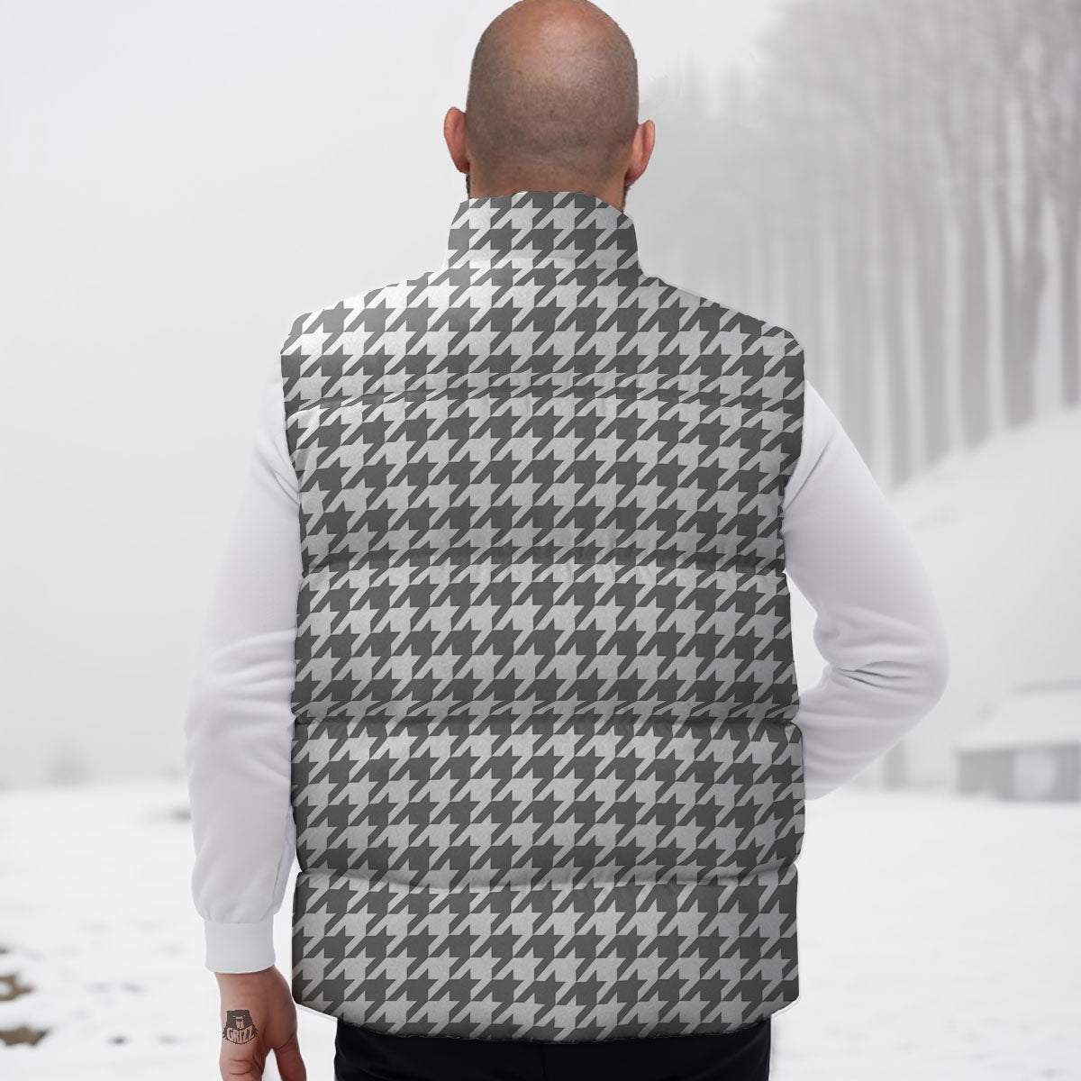 Houndstooth Grey Print Pattern Down Vest