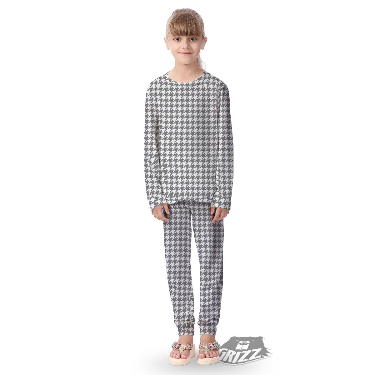 Houndstooth Grey Print Pattern Kid's Pajamas-grizzshop