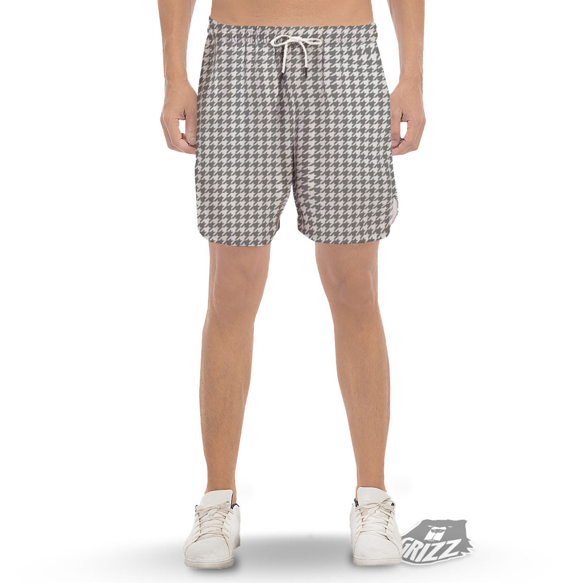 Houndstooth Grey Print Pattern Men's Gym Shorts-grizzshop