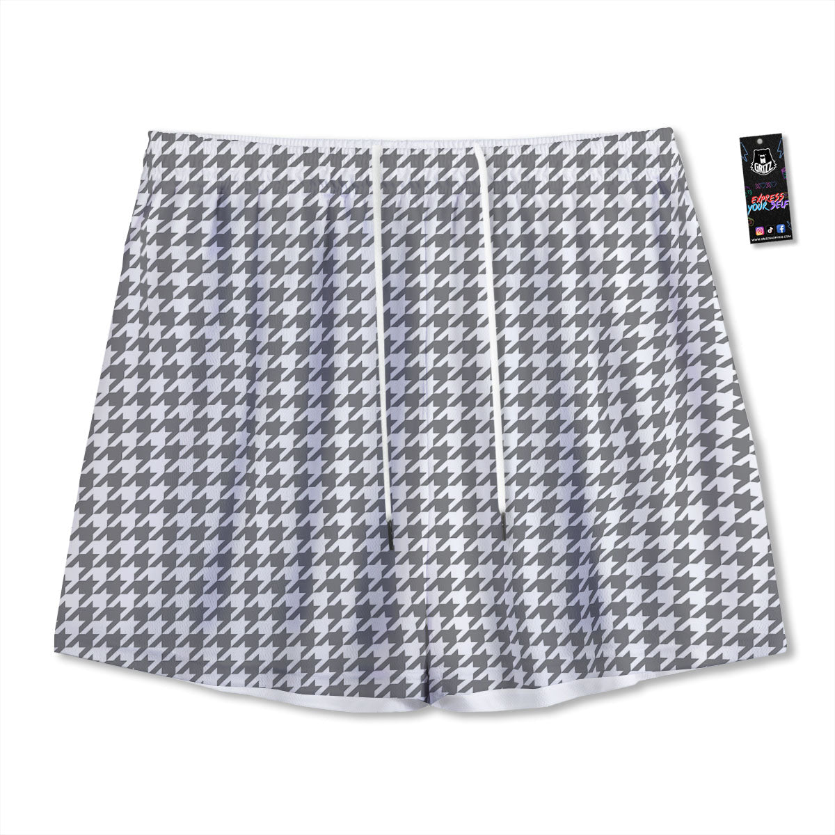 Houndstooth Grey Print Pattern Mesh Shorts