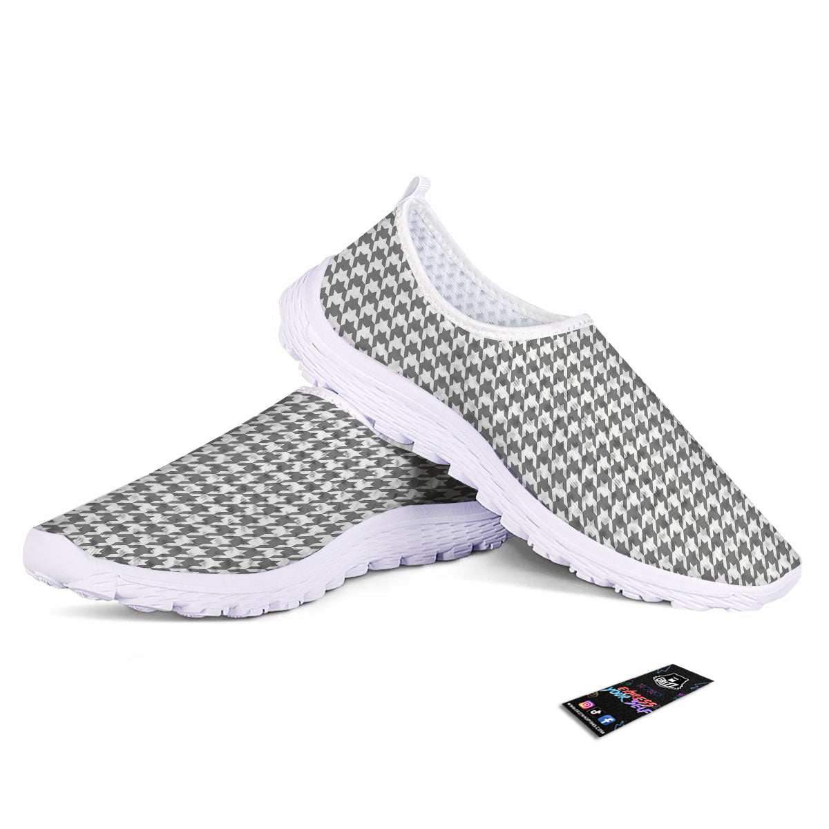 Houndstooth Grey Print Pattern Nurse Shoes-grizzshop