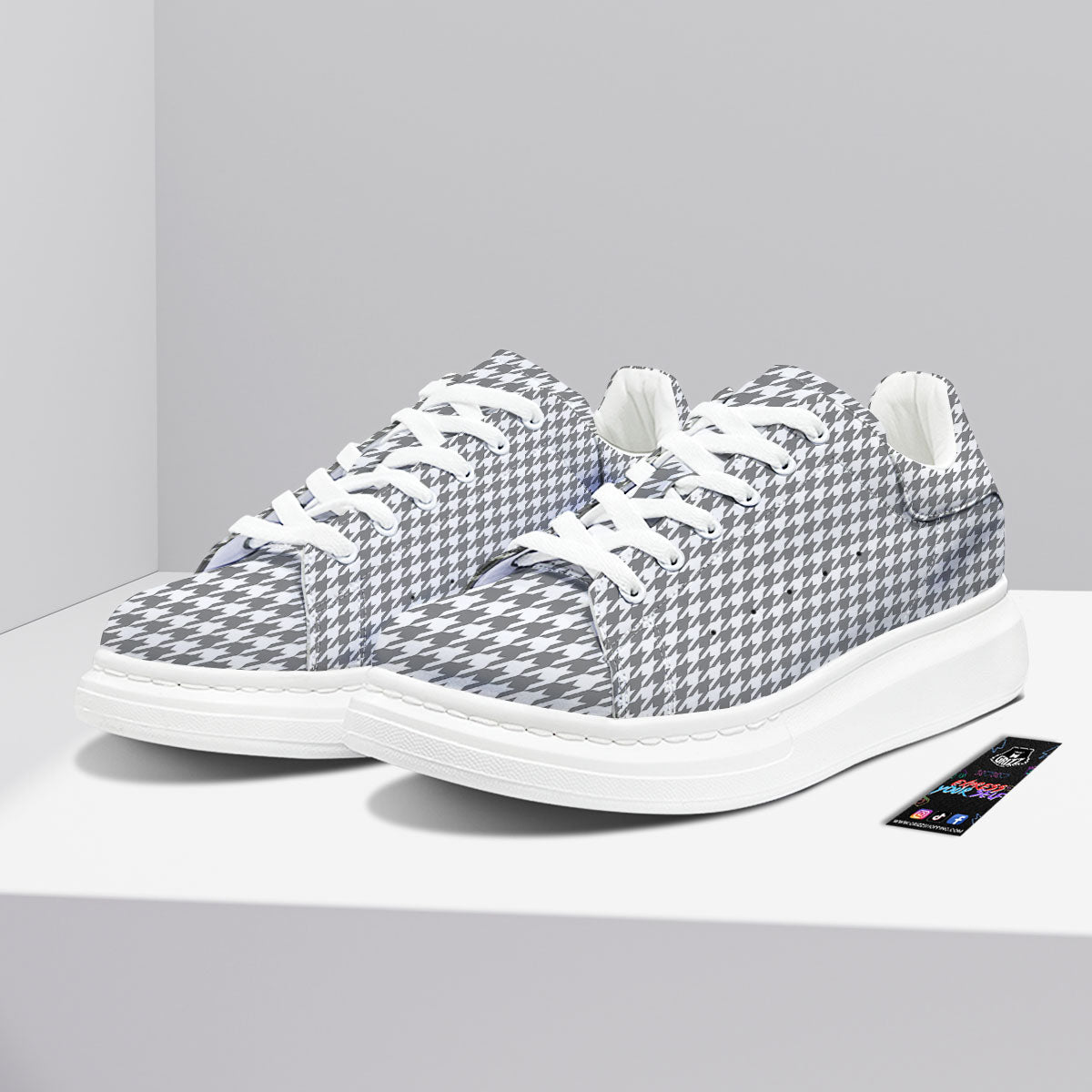 Houndstooth Grey Print Pattern Platform Shoes-grizzshop