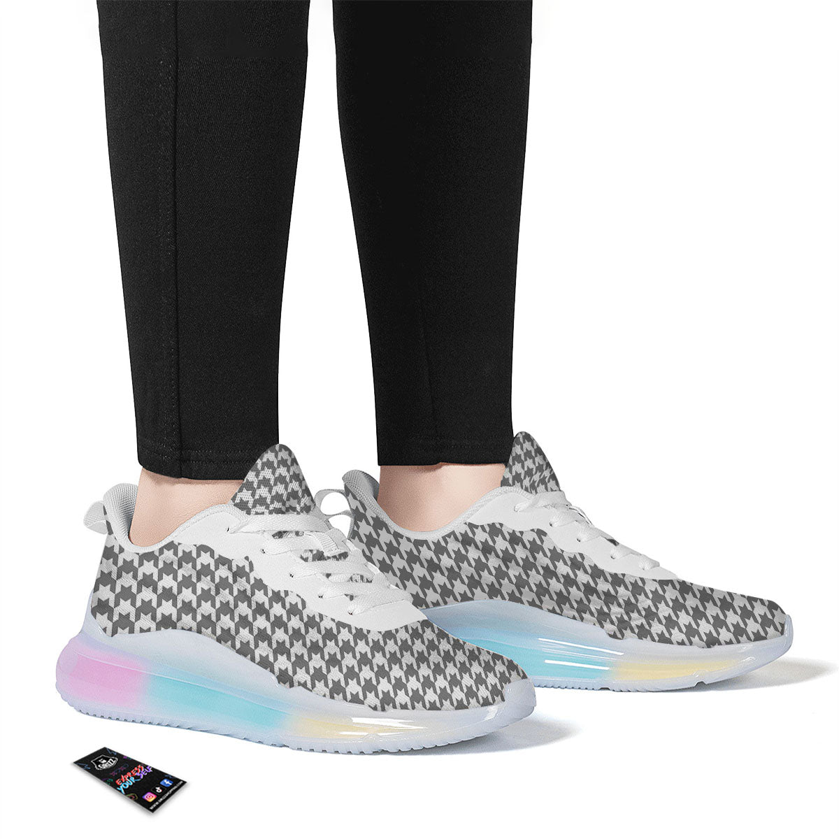 Houndstooth Grey Print Pattern Running Sneakers-grizzshop