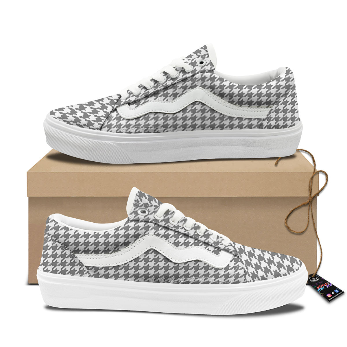 Houndstooth Grey Print Pattern Skate Shoes-grizzshop