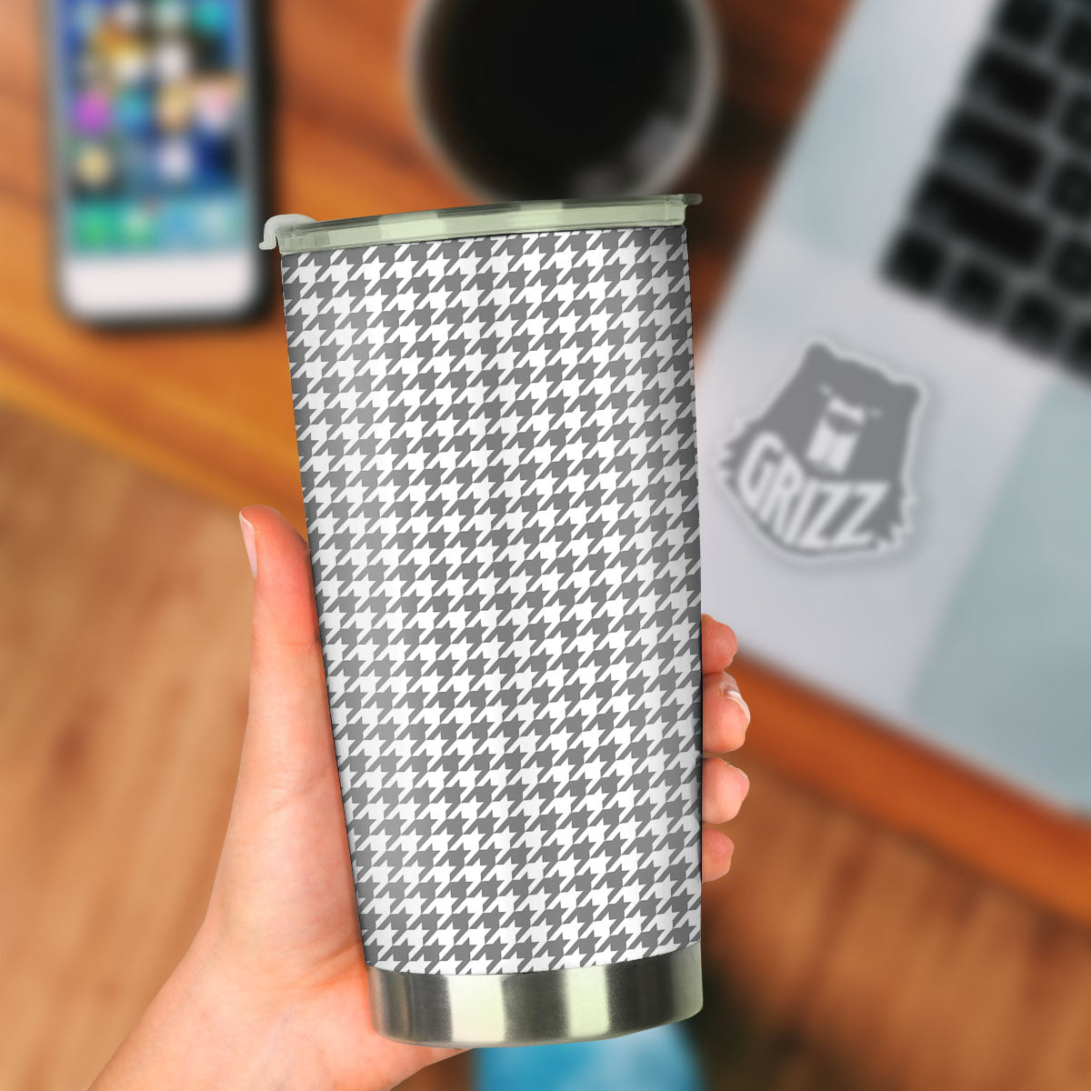 Houndstooth Grey Print Pattern Tumbler-grizzshop