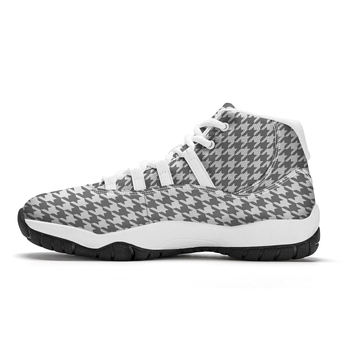 Houndstooth Grey Print Pattern White Bball Shoes-grizzshop