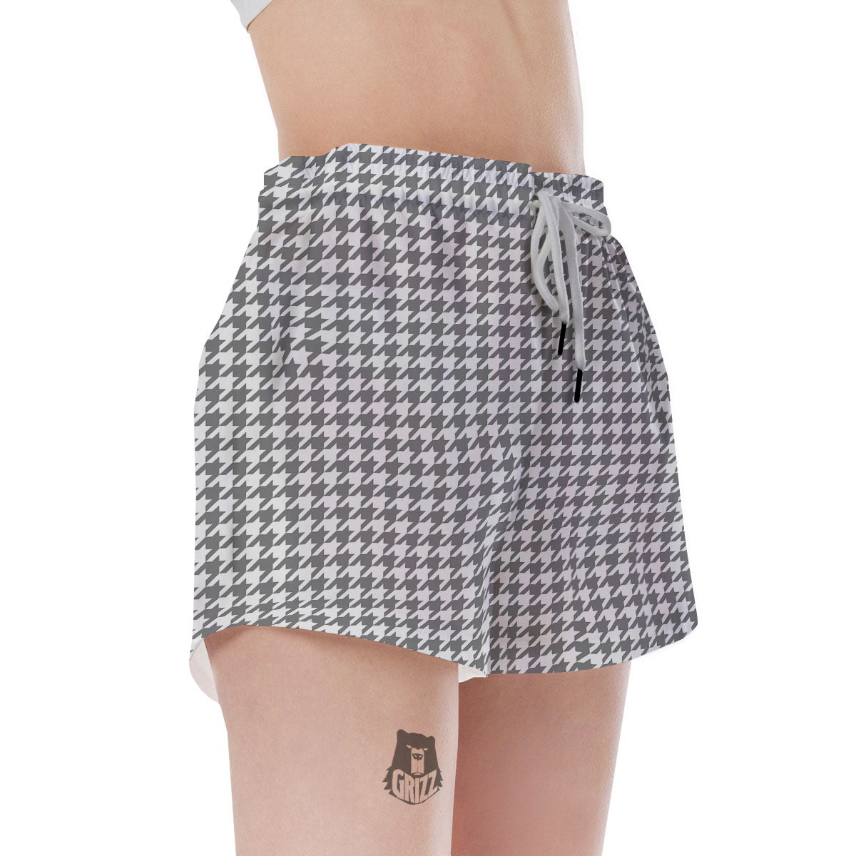 Houndstooth Grey Print Pattern Women's Shorts-grizzshop