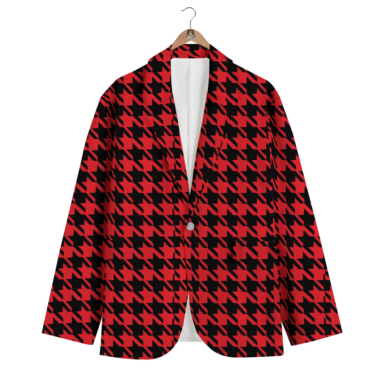Houndstooth Pattern Print Men's Blazer-grizzshop
