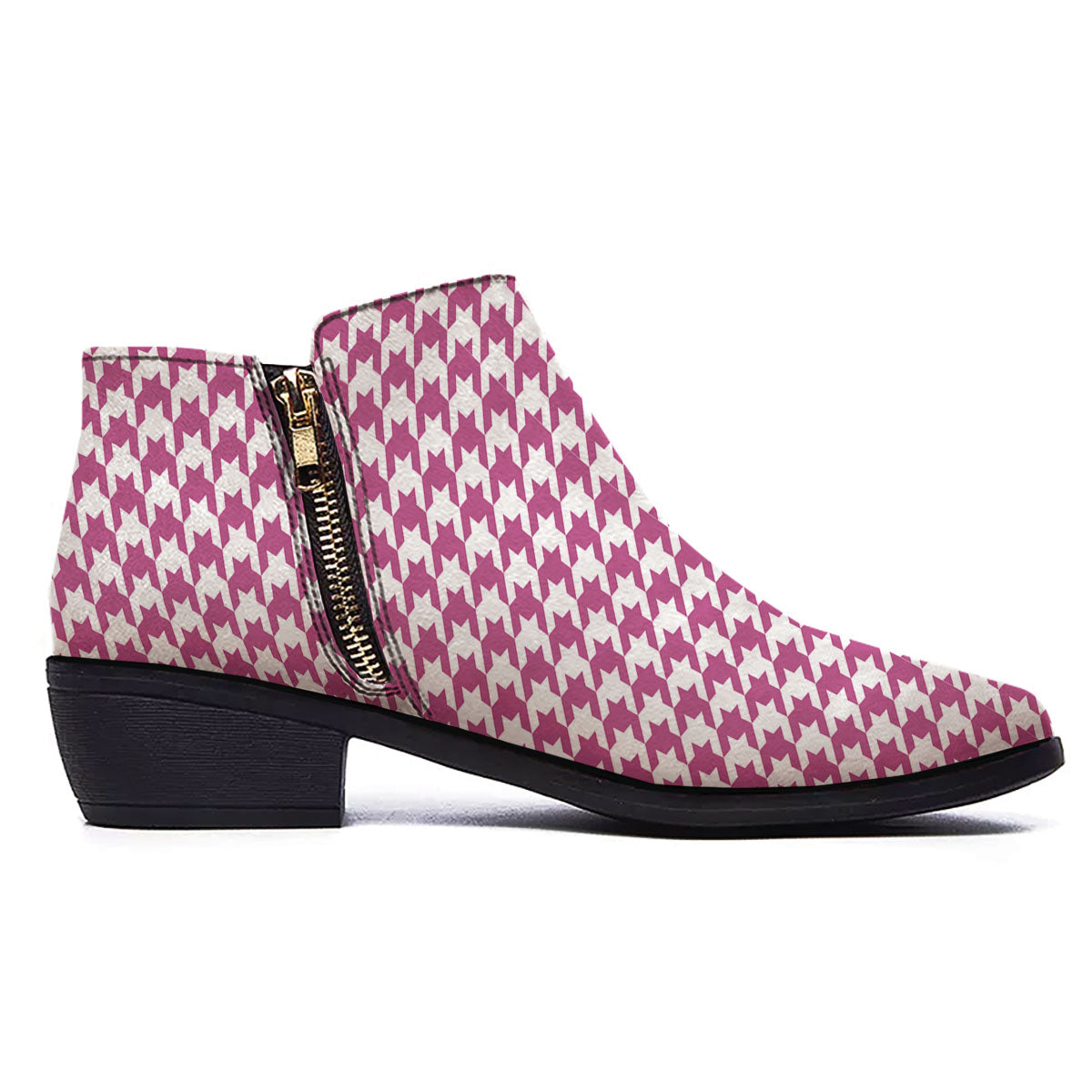 Houndstooth Pink Print Pattern Ankle Boots-grizzshop