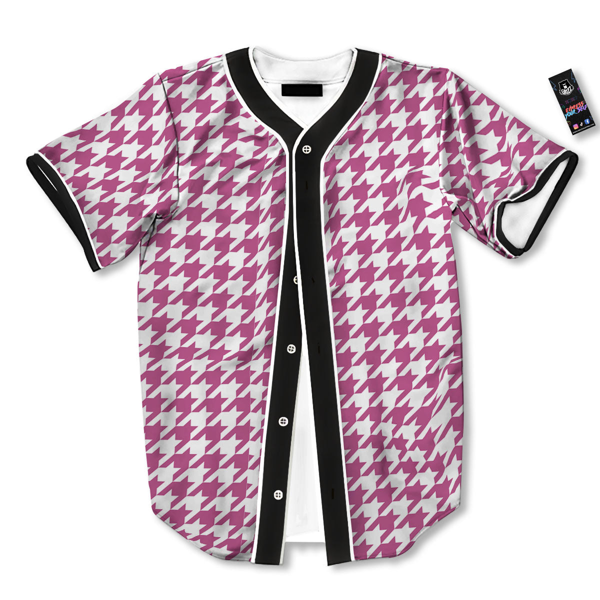 Houndstooth Pink Print Pattern Baseball Jersey-grizzshop