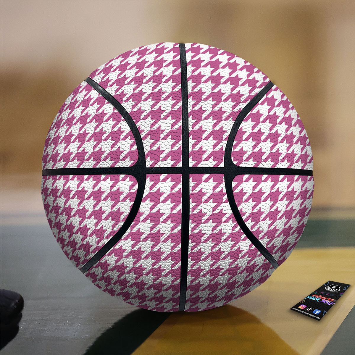 Houndstooth Pink Print Pattern Basketball-grizzshop